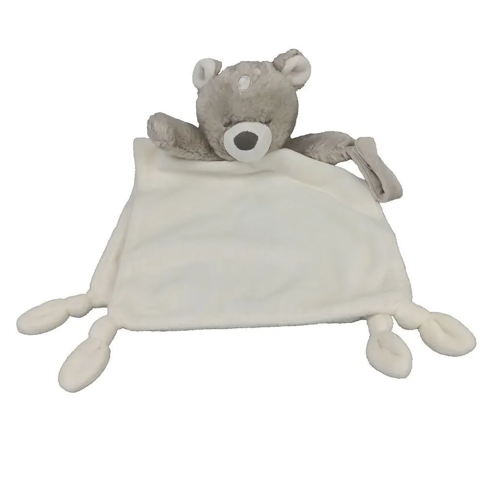 Carters Bear Security Blanket Ivory Grey White Spots Long Lovey Knotted Corners